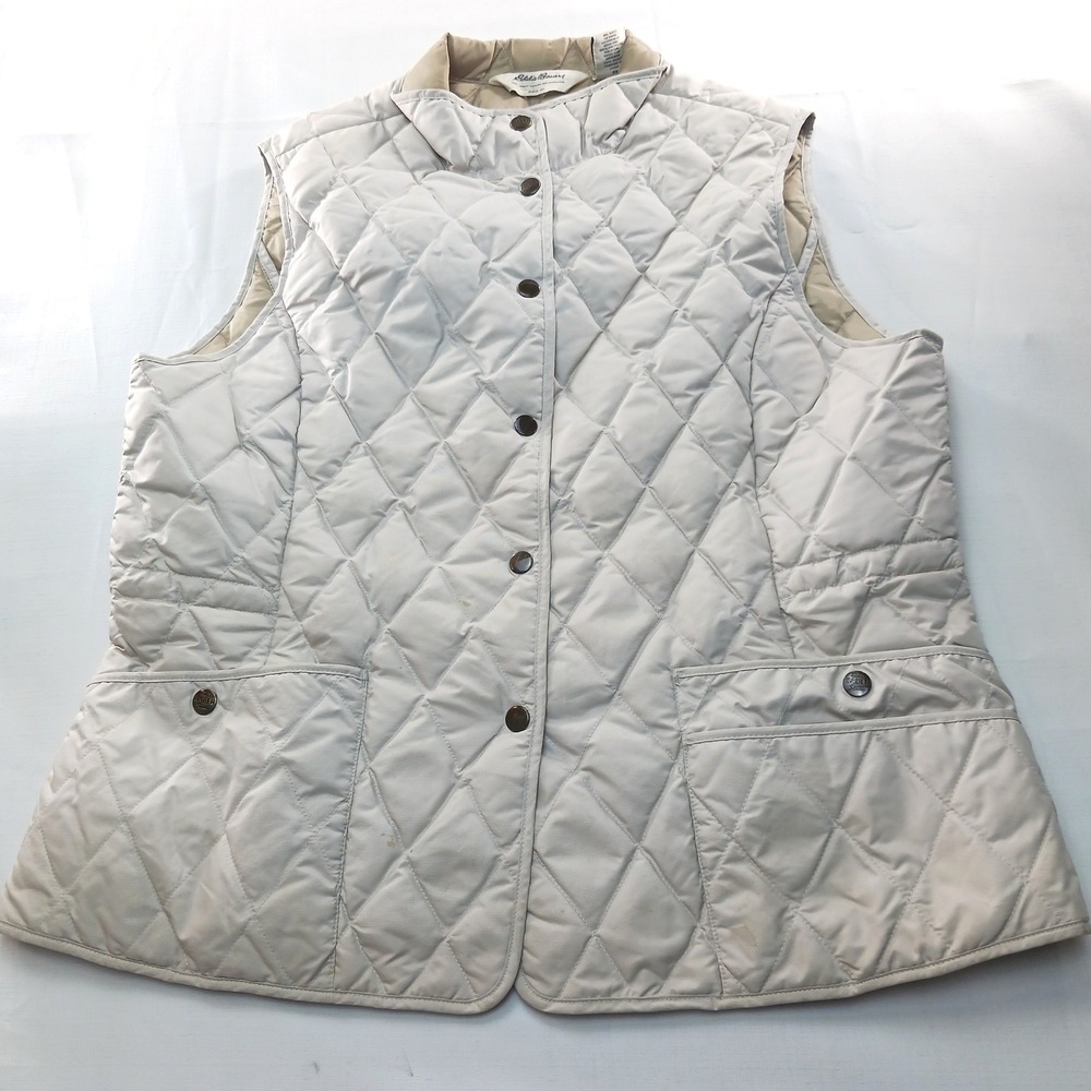 Eddie Bauer Womens Gray Quilted Goose Down Puffer Vest 550 Fill Power XL